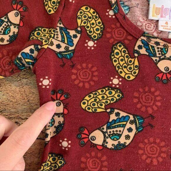 LuLaRoe Country Chicken Print Half Sleeve Dress Size 4 - Picture 6 of 7